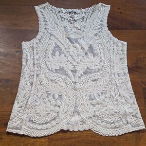 Express Cream Sheer Lace Top Size Small